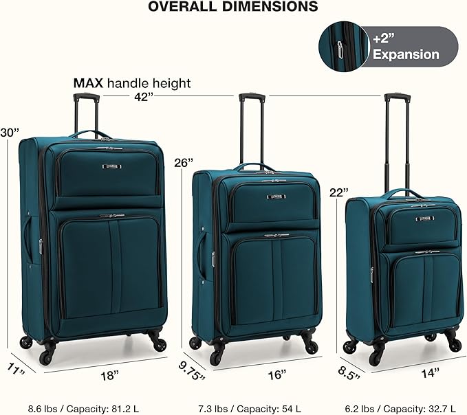 U.S. Traveler Anzio Softside Expandable Luggage with Spinner Wheels, Teal, 2-Piece Set (22/30)
