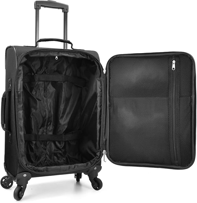 U.S. Traveler Rio Lightweight Softside Rolling Carry-on Suitcase, 4-Wheel Set, Black