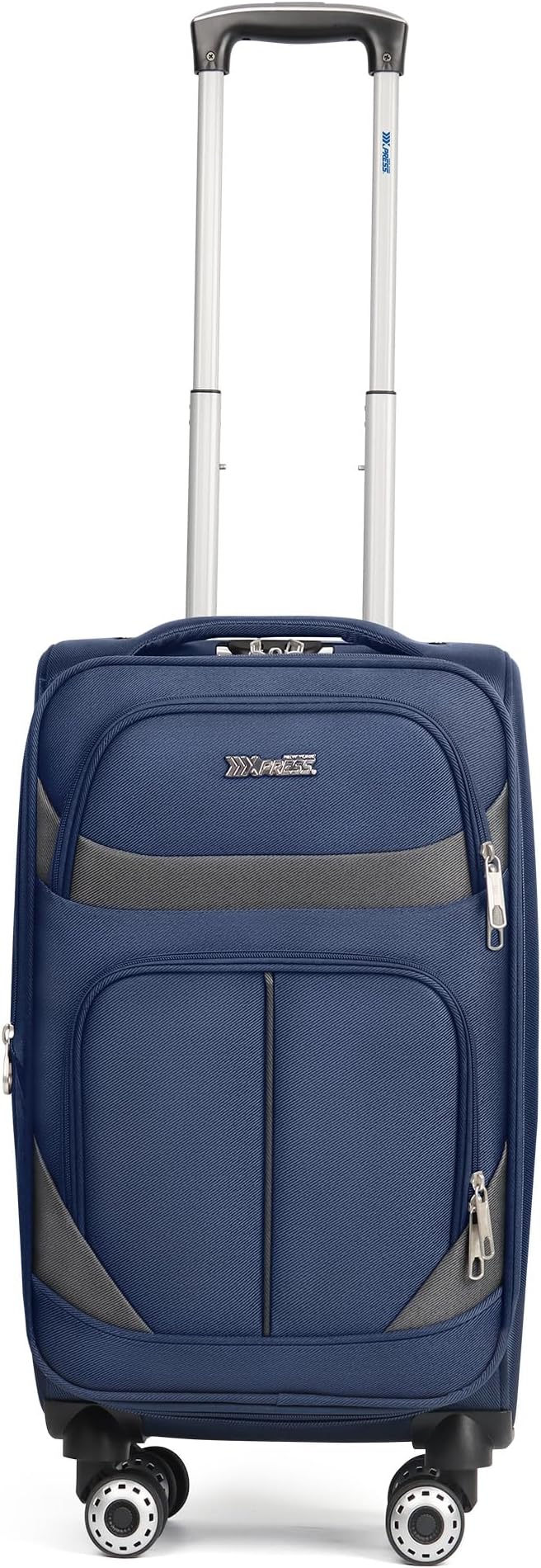20" Luggage, Softside Suitcase with LOCK,Expandable Luggage w/Double Spinner Wheels, Lightweight Rolling Suitcases for Travel Carry On Luggage（Navy-Grey,20in）