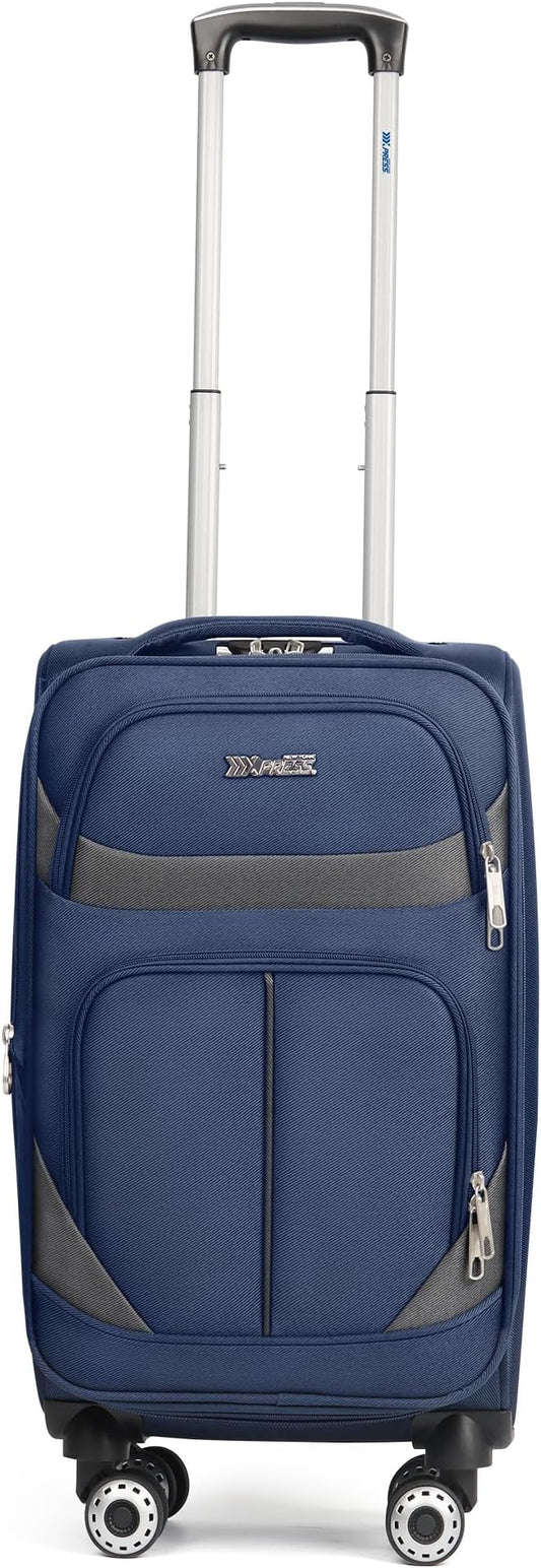20" Luggage, Softside Suitcase with LOCK,Expandable Luggage w/Double Spinner Wheels, Lightweight Rolling Suitcases for Travel Carry On Luggage（Navy-Grey,20in）