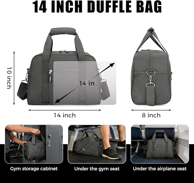 SeaRock 14 inch Small Gym Bag for Men & Women, Mini Duffle Bag for Travel Sports, Lightweight Carry On Duffel Bag, Dark Grey