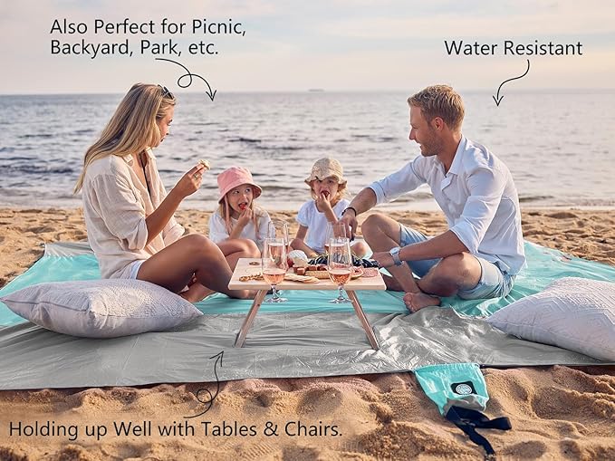 WEKAPO Beach Blanket Sandproof Waterproof, Extra Large Beach Mat, Oversized & Compact Sand Free, Quick Drying Beach Essentials for Vacation, Cruise, Picnic & Camping with Stakes