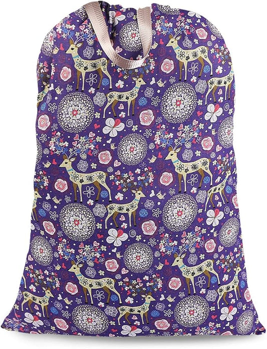 Sanlykate Extra Large Laundry Bag with Drawstring Closure and Handle, 28 x 40 Inch Heavy Duty Travel Dirty Clothes Bag for Laundromat and Household, Purple Deer
