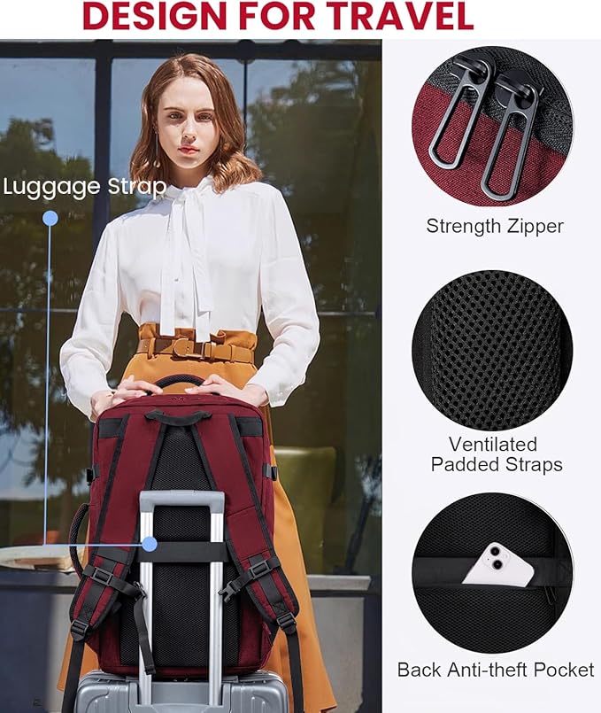 LOVEVOOK Travel Carry on Backpack, Large 40L Personal Item Travel Bag for Men & Women Flight Approved with 3 Packing Cubes, Suitcase Water Resistant Luggage Daypack Business Weekender Bag,Wine Red