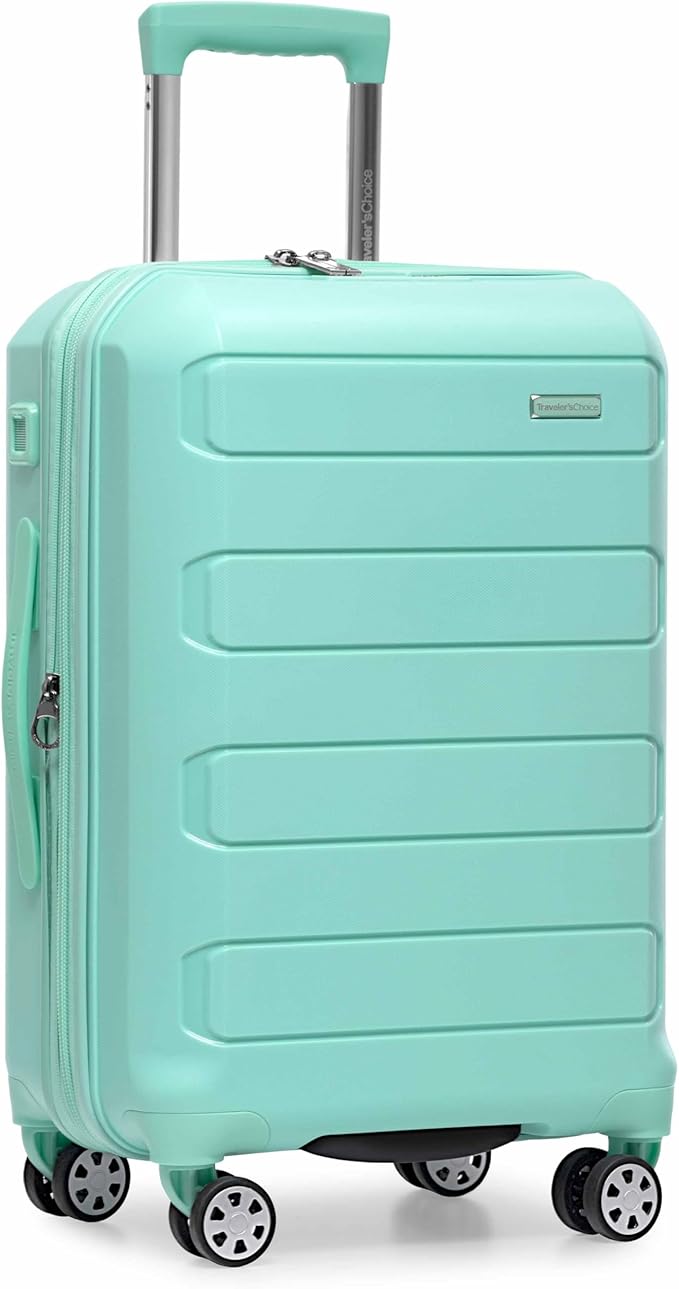 Traveler's Choice Pagosa Hardshell Expandable Luggage with Spinner Wheels, Mint, 22-Inch Carry-on