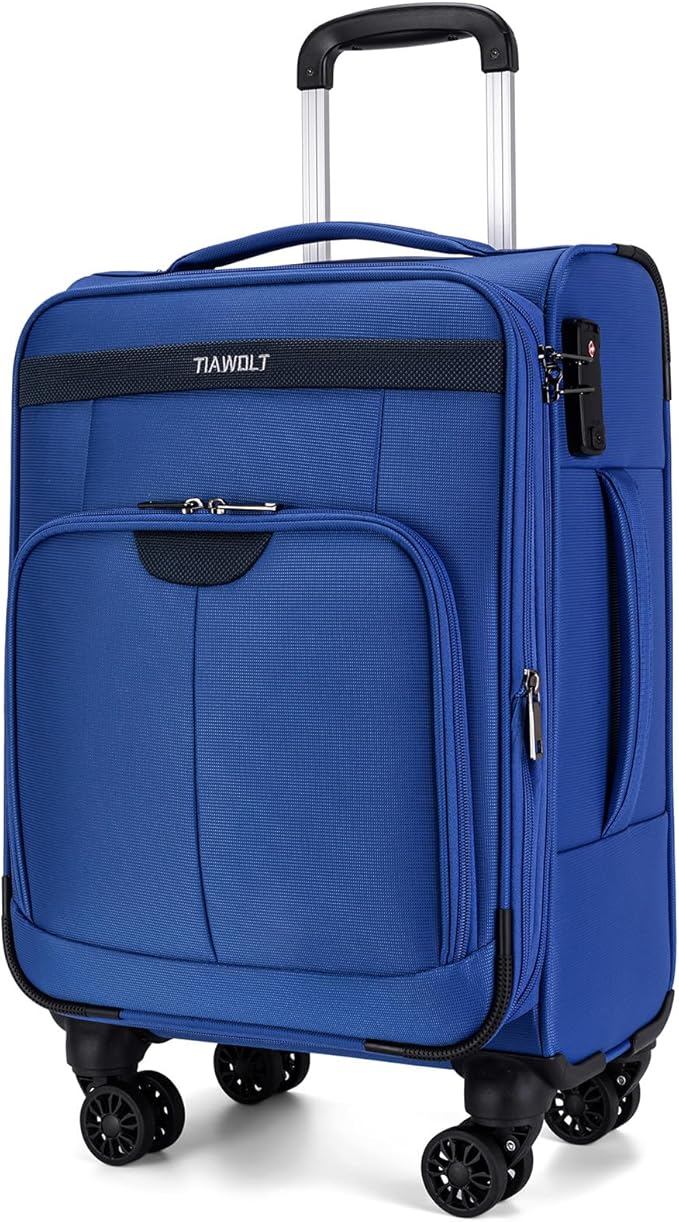 Carry On Luggage 22x14x9 Airline Approved with Wheels Softside Expandable Luggage Suitcase with TSA Lock-Blue