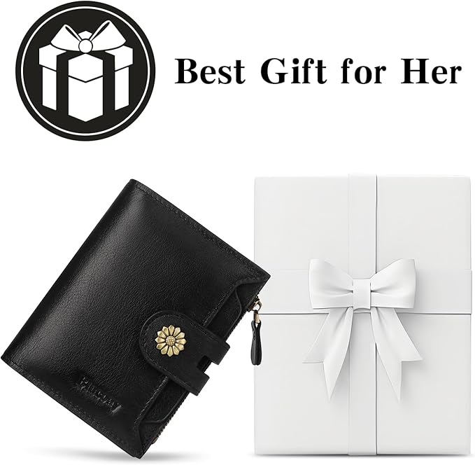 Wallet Women,RFID Blocking Leather Womens Wallet Bifold Compact Card Holder Small Wallet for Women with Removable ID Window Black