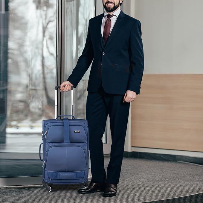 Hanke 3 Piece luggage Sets Softside Expandable luggage with Spinner Wheels TSA Lock,Travel Lightweight Luggage Sets,Blue
