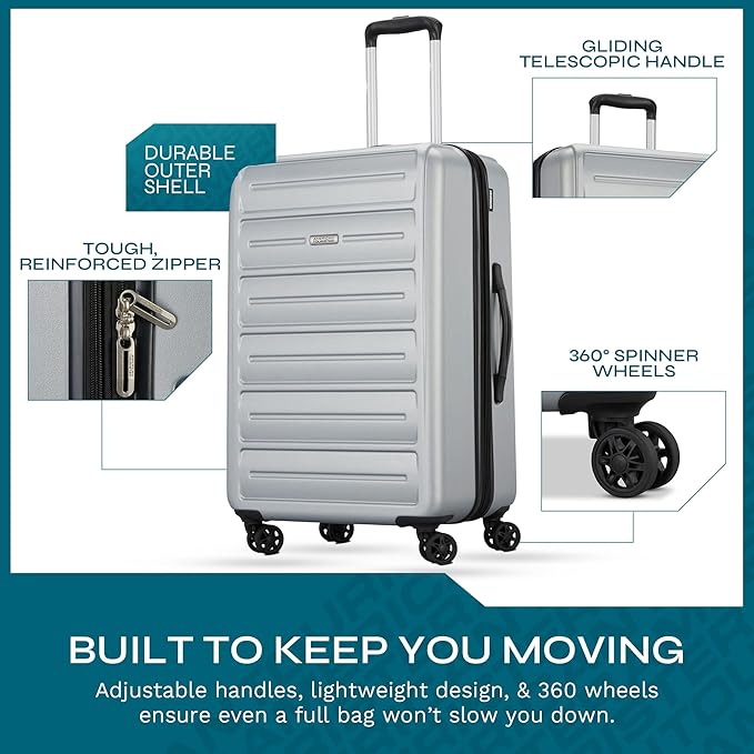 American Tourister Westridge Hardside Luggage Set with Spinner Wheels, Silver, 3PC SET (CO/M/L)