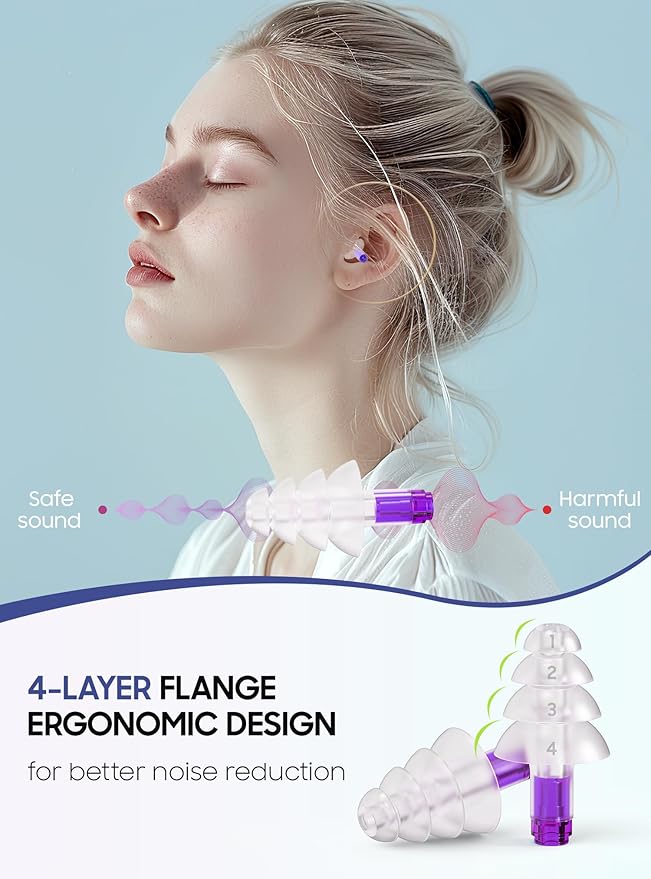 Ear Plugs for Airplane Pressure Relief, 2 Pairs Kids 6+, Adults/Small Canal Reusable Airplane Earplugs 26dB, with Silicone Connector Cord, Travel Essentials for Flying, Ear Protection Earplugs