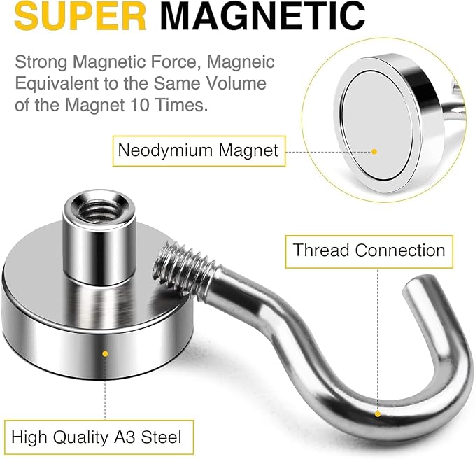 DIYMAG Magnetic Hooks, 30Lbs Silver Strong Heavy Duty Cruise Garage Magnet S-Hooks for Classroom, Fridge, Hanging, Cabins, Grill, Kitchen, Garage, Workplace and Office Etc, 120 Pack