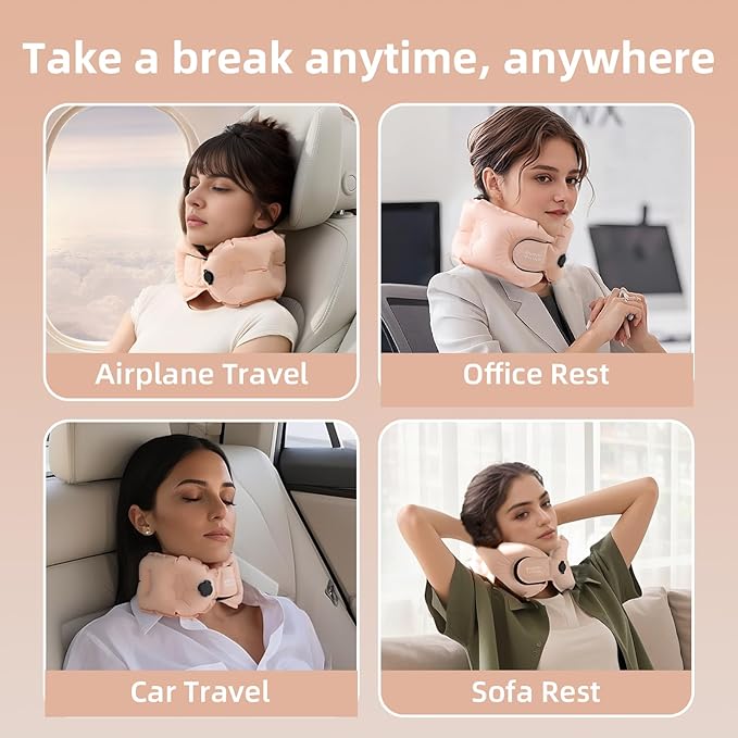 Inflatable Travel Pillow - Travel Pillow for Long Flight, Inflatable Neck Pillow for Traveling, Pocket Blow Up Pillow for Airplane, Bus, Train, Car, Office, Home (Pink)