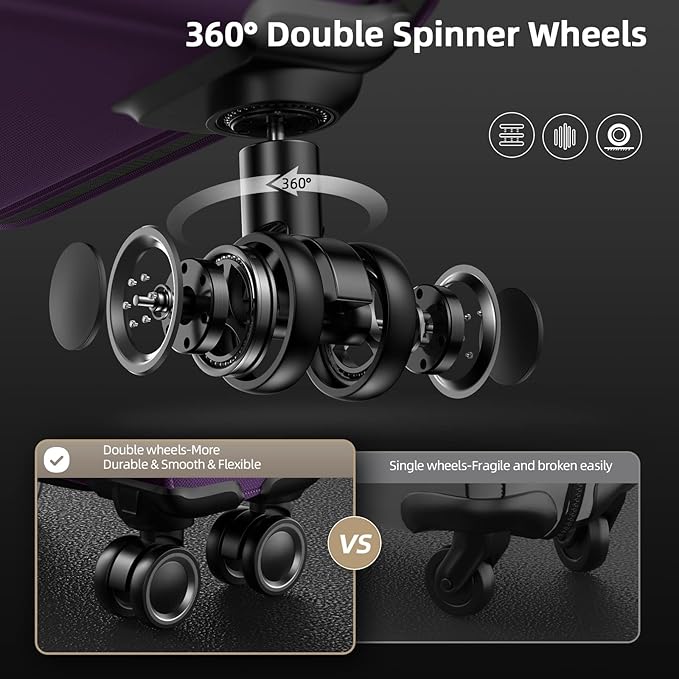 SHOWKOO Luggage Sets 3 Piece Softside Expandable Lightweight Durable Suitcase Sets Double Spinner Wheels TSA Lock Purple (20in/24in/28in)