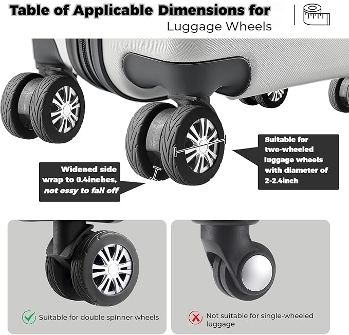 10 Pcs Luggage Wheel Covers for Suitcase, 8+2 Bonus Spares Anti-Noise Silicone Spinner Wheel Protectors, Fits 2-2.4 Inch Double Wheels, Wear-Resistant Quiet Travel Accessories (Grey)