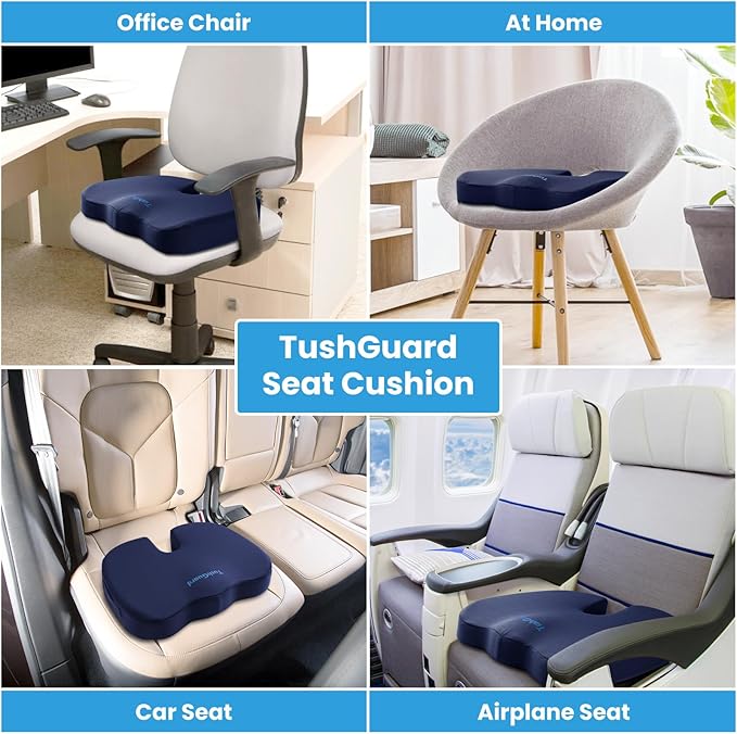 TushGuard Seat Cushion, Office Chair Cushions, Car Seat Cushion, Non-Slip Sciatica & Back Coccyx Tailbone Pain Relief Chair Pad, Memory Foam Butt Pillow for Computer Desk, Office Chair(Blue, XXL)
