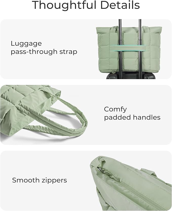 BAGSMART Expandable Tote Bag for Women, Puffer Work Tote Handbag, Quilted Carry On Bag for Travel Gym