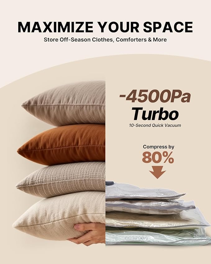 Vacuum Seal Bags for Clothing Travel with Rechargeable Cordless Pump, VINTAR 24 Pack Space Saver Vacuum Storage Bags, Travel Vacuum Compression Bags Set for Luggage Clothes Bedding Blanket