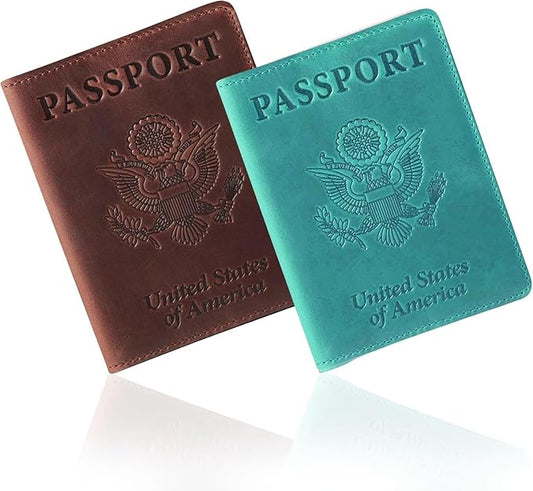 Ciana Passport Holder for Travel – PU Leather Passport Cover and Card Holder for Men & Women – Slim Passport Holder with Card Protector Slot, Travel Must Haves (Brown and Turquoise)