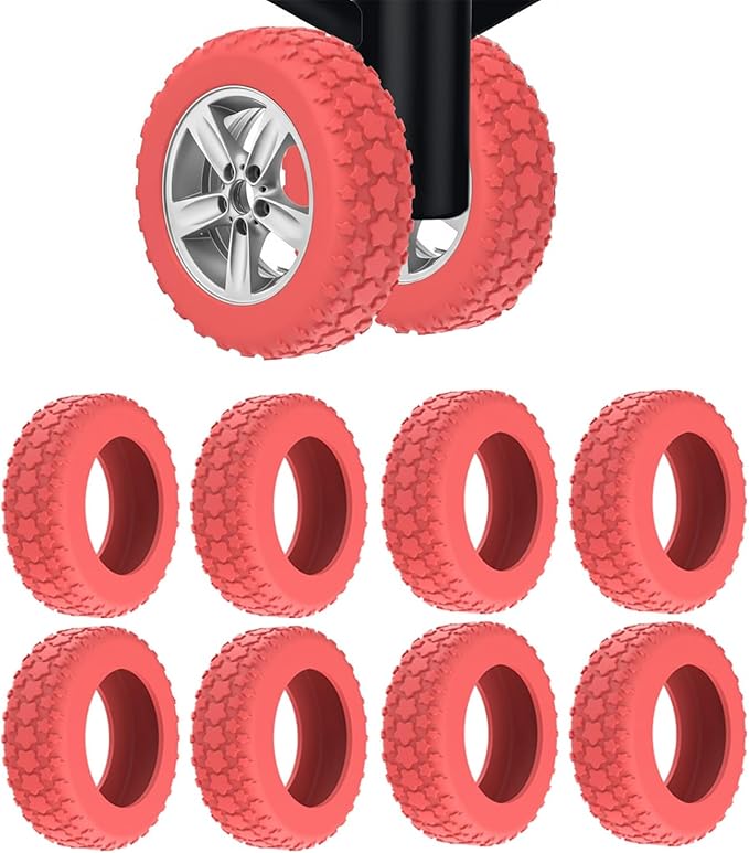 8 Pcs Luggage Wheel Covers,Silicone Protective Covers for 2-2.4" Suitcases Spinner Wheel,Upgraded Wear-Resistant, Silent,Shock Absorption Luggage Travel Accessories(Red)
