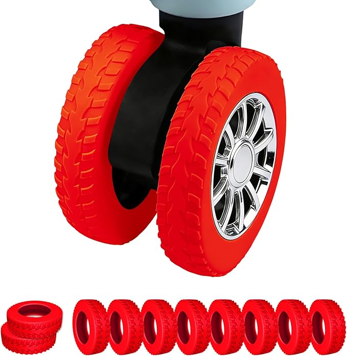 10 Pcs Luggage Wheel Covers,Silicone Protective Covers for 2-2.4" Suitcases Spinner Wheel,Upgraded Wear-Resistant, Silent, Shock Absorption Luggage Travel Accessories(Red)