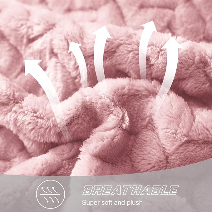 Exclusivo Mezcla Fleece Twin Size Blanket for Bed, 60x80 Inches Soft Cozy Jacquard Flannel Blankets, Lightweight Fuzzy Plush Warm for Women, Pink