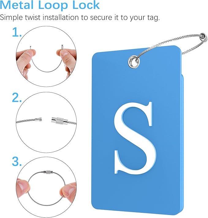 Gostwo 2 Pack Luggage Tags for Suitcases, 26 Initial Letter Travel Luggage Baggage Identification Labels ID Tag Fully Bendable Tags with Stainless Steel Loop (Blue) (Letter S)