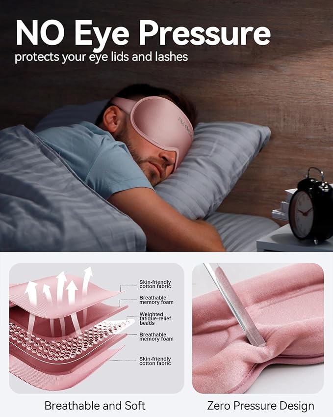 Weighted Sleep Mask for Women: 3D Contoured Blackout Eye Mask for Eyelash Extensions, Zero Pressure Memory Foam Blindfold, Self-Care Relaxation Gift, Travel & Long Flight Essentials (Pink)