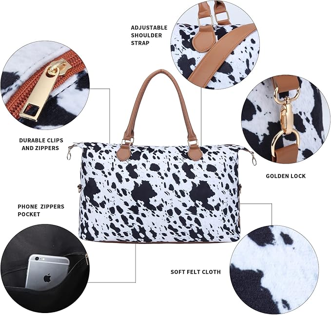 Weekender Bag Duffle Bag For Women Large Travel Tote Bag Overnight Weekend Bags With Shoulder Strap Cow Leopard Atzec…