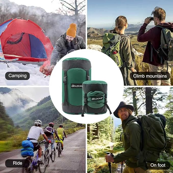 GoldCamp Compression Sack, 40% More Storage! 18L/30L/43L/49L/65L Compression Stuff Sack, Waterproof & Ultralight Sleeping Bag Stuff Sack - Space Saving Gear for Camping, Hiking (Green, XXXL) ASIN