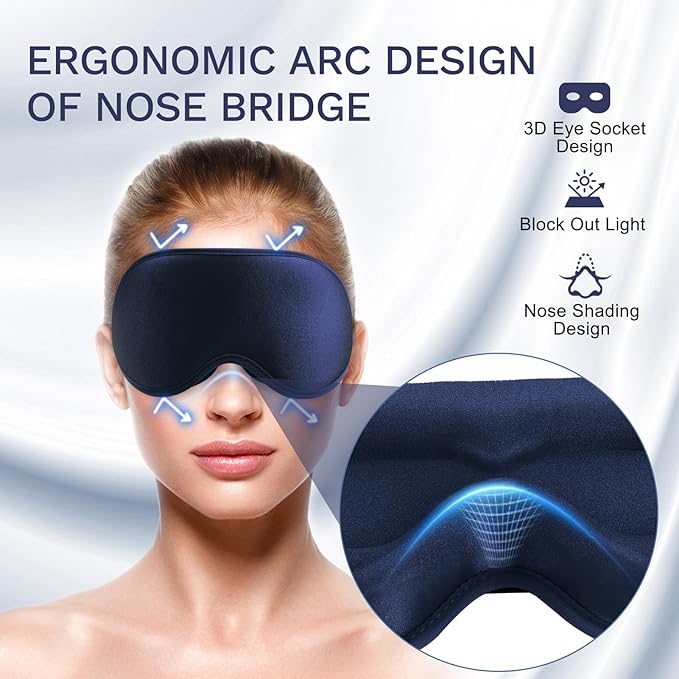 99% Fully Block Out Light Eye Sleep Mask, 3D Deep Contoured Eyes Cover Zero Pressure, Long Lash Extension Eyes Mask with Adjustable Straps for Sleeping Travel Home Nap Rest Women Men (Dark Blue)
