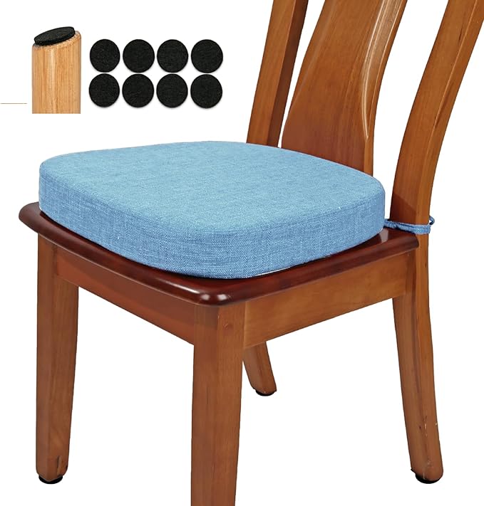 BUYUE Thickened 2.5" Friendly Woven Fabric Dining Chair Cushion, U-Shape High Density Foam Comfortable Chair Pad for Kitchen, Slip Resistant Indoor Seat Cushion (1 Piece, Light Blue)