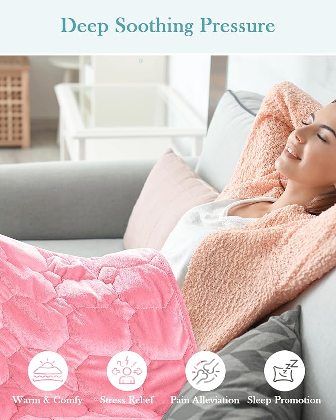 Topblan Weighted Lap Blanket 7lbs for Adults, Small Weighted Blanket Throw for Napping, Relaxation, Calming and Travel, Skin Friendly & Machine Washable for All-Season Sleeping, Pink 24x29 inches