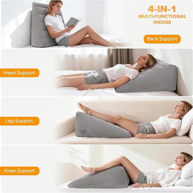 Inflatable Wedge Pillow for Traveling, 12 Inch Travel Bed Wedge for Headboard Triangle Pillow, Travel Wedge Pillow for Sleeping, Acid Reflux Relief, After Surgery, Back Pain Relief