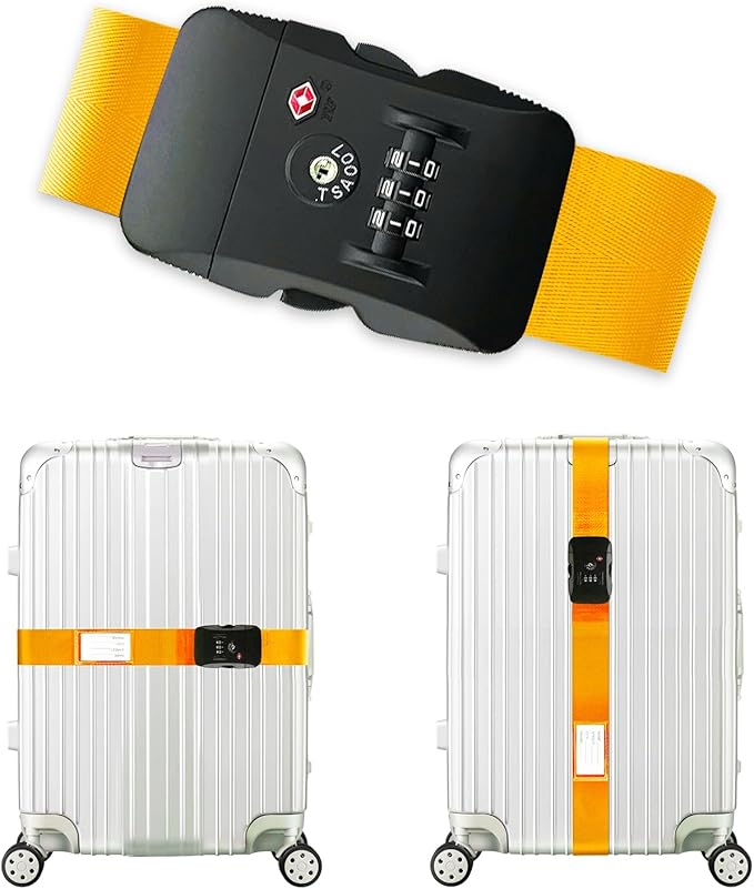 Veki Luggage Straps, TSA Approved Travel Luggage Packing Straps, Buckle Luggage Tags, Suitcase Belt Straps, Cordless Luggage, Add-On Bags, Accessory Buckle Straps and Packing Straps (Yellow)