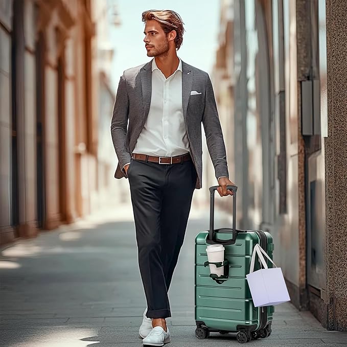 KYME Carry On Luggage 22x14x9 Airline Approved Expandable Hardshell 20 Inch Suitcase with TSA Lock Carry On Suitcase with Wheels Small Travel Rolling Luggage with Cup Holder for Men Women Green