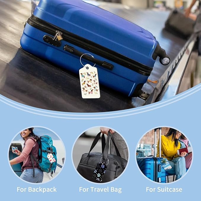 2 Pcs Dachshund Dog Floral Luggage Tag for Suitcases, Cute PU Leather Suitcase Tag Privacy Cover ID Label with Metal Loop, Personalized Baggage Identifier for Cruise Bag Travel Essentials