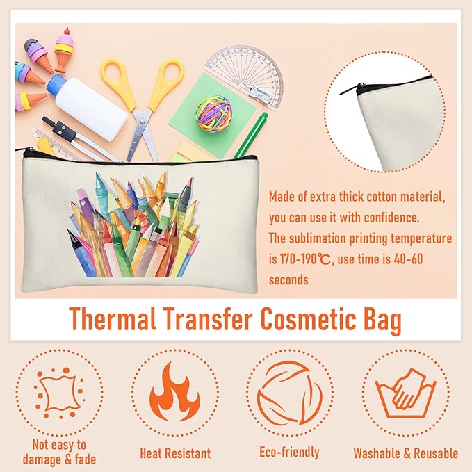 Legigo Blank Canvas Bag Zipper Pouch Makeup Bags Bulk - Multi-Purpose Canvas Pencil Pouch with Sturdy Zipper, Cosmetic Bag Travel Toiletry Bag for DIY Craft Projects, Storage (8.3 x 5 inches)