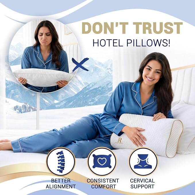Royal Therapy Travel Memory Foam Pillow 2-Pack, Neck Pillow Bamboo Adjustable Side Sleeper Pillow