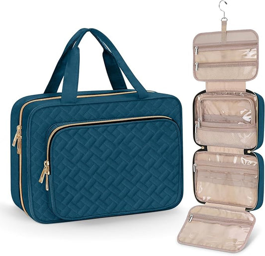 Wedama Toiletry Bag for Women, Medium Cosmetic Travel Bag, Hanging Toiletry Bag for Bathroom, Thickened PVC Waterproof Makeup Bag, Toiletries Bag for Travel Business Trips and Camping, Dark Blue