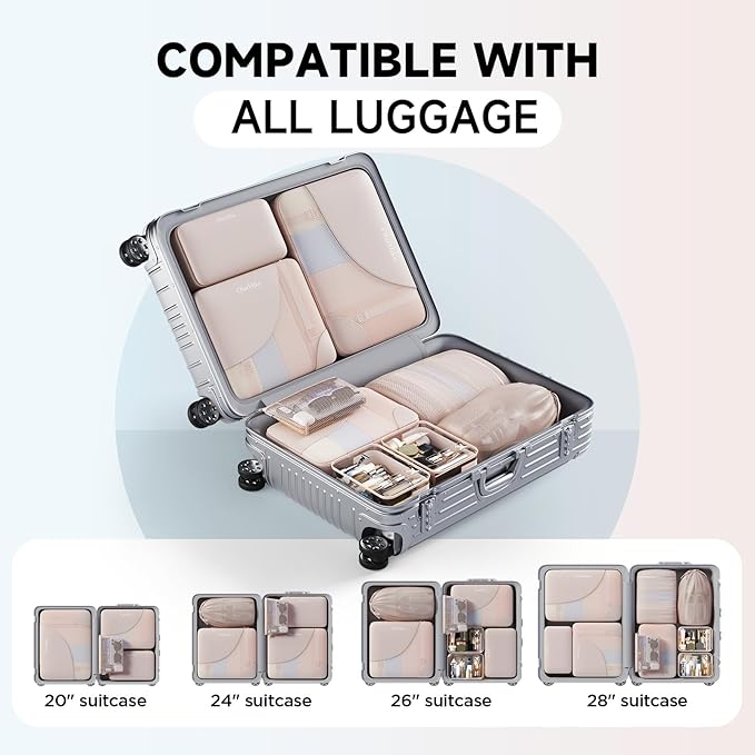 11 Set Packing Cubes for Travel, Gifts for Women Mom Kids, TSA Approved Bags for Makeup, Cosmetic, Toiletry, Suitcase Organizers for Checked Luggage, Cruise Essentials,Airplane Accessories, Beige