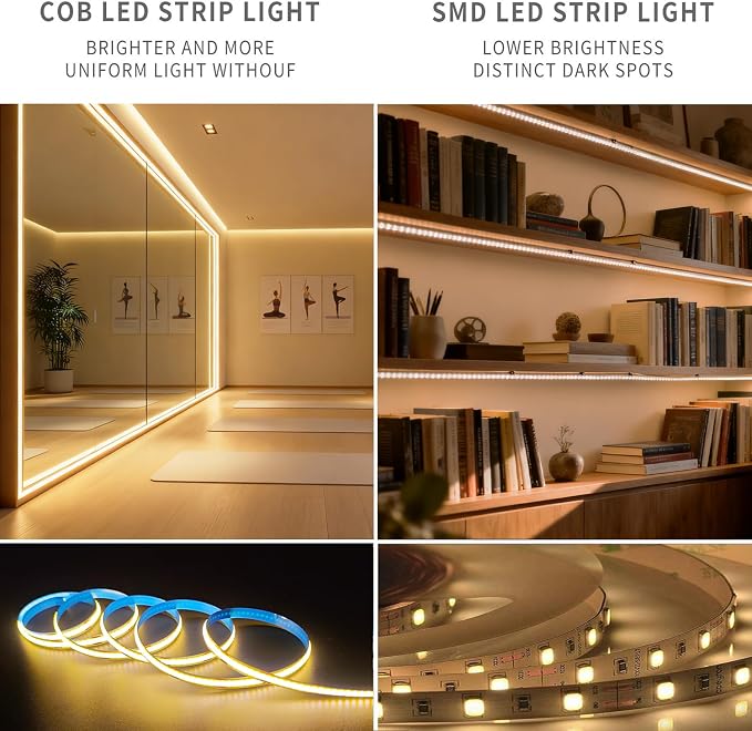 ZSLAIFU 5V LED Strip Lights, Warm USB LED Light Strip, 6.56FT Dimmable COB LED Strip Light, High Brightness Short LED Strip for Display Cabinet, Living Room, TV Lights
