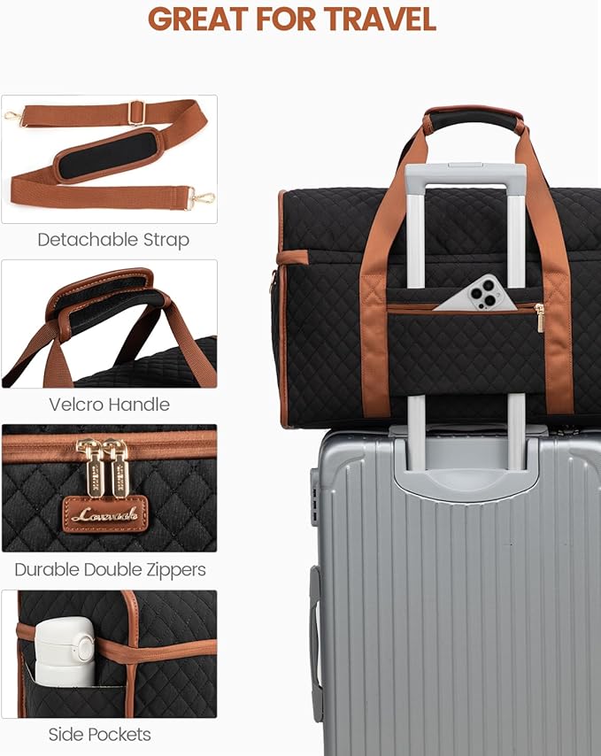 LOVEVOOK Travel Duffle Bag - Weekender & Overnight Bag with Toiletry & Wet Pocket, Carry-On Size, 3pc Set
