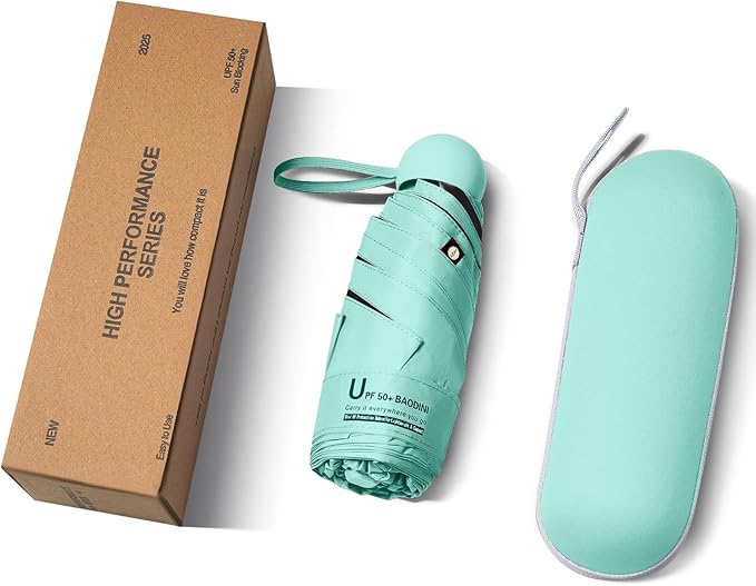 BAODINI Travel Essentials Mini Umbrella for Purse With Case Small Compact UV Sun Protection Lightweight Tiny Pocket Manual Open Close Umbrella for Women Kids and Men Fits Purse Backpack