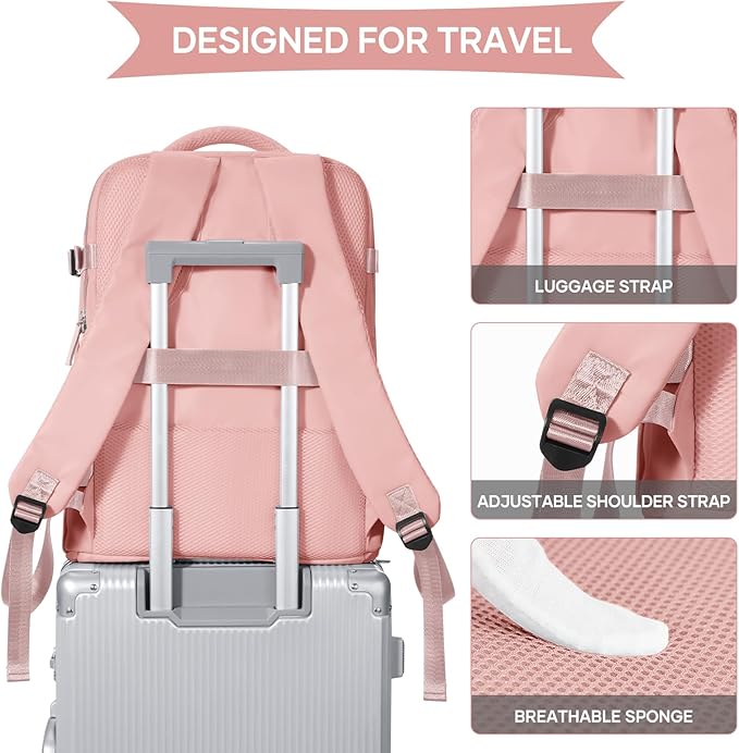 coowoz Large Travel Backpack For Women Men,Carry On Backpack,Hiking Backpack Waterproof Outdoor Sports Rucksack Casual Daypack Travel Essentials Pink