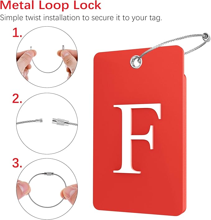 Gostwo 2 Pack Luggage Tags for Suitcases, 26 Initial Letter Travel Luggage Baggage Identification Labels ID Tag Fully Bendable Tags with Stainless Steel Loop (Red) (Letter F)