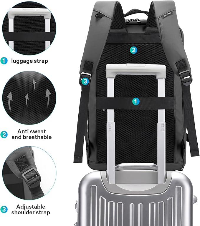 BANGE Large Luggage backpack Backpack, 40L Travel Laptop Backpack Fits 17.3 Inch Notebook, Traveling Luggage Backpack,Carry On Rucksack with Water Bottle Holder for Traveling, Hiking, Business