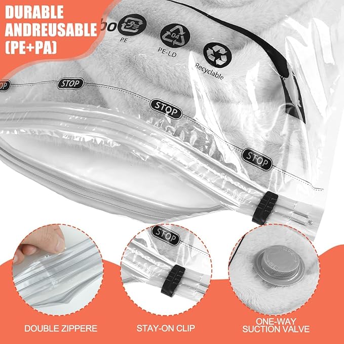 Vacuum Storage Bags, Space Saver Bags, Compression for Comforters and Blankets, Sealer Clothes Storage with Hand Pump. (6× Medium)