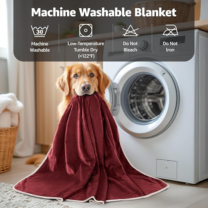LOOBANI Waterproof Blanket for Bed: Reversible Soft Flannel Queen Bed Blanket 80" x 90", Waterproof Dog Blankets for Large Dogs, Spill-Proof Cover for Furniture Protection, Movie Time, Red