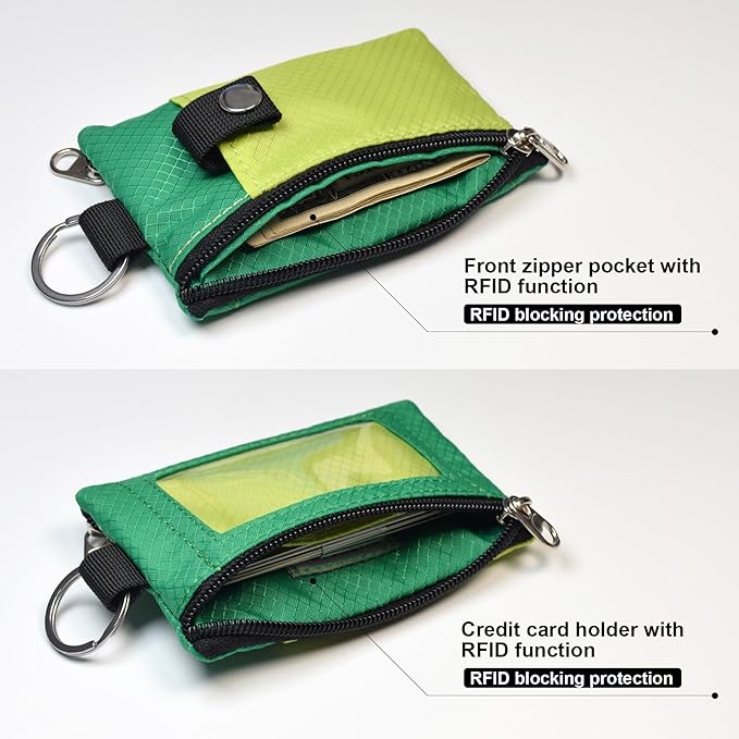 CHENSPRX Minimalist RFID Blocking Small Wallet with ID Window,WaterResistant Zip Id Case Wallet with Lanyard Keychain for Cards,Cash,Travel,Women,Men