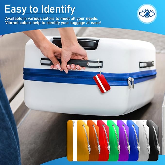 8 Pack Aluminum Luggage Tags for Suitcases with Name ID Card, Durable Luggage Name Tags Identifier, Travel Tags for Luggage Baggage